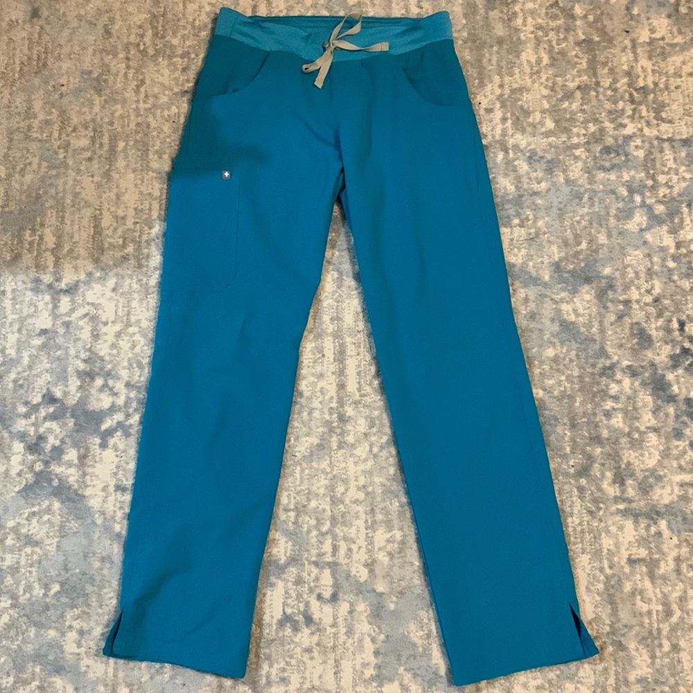Small Teal Kade Cargo Figs scrub pants